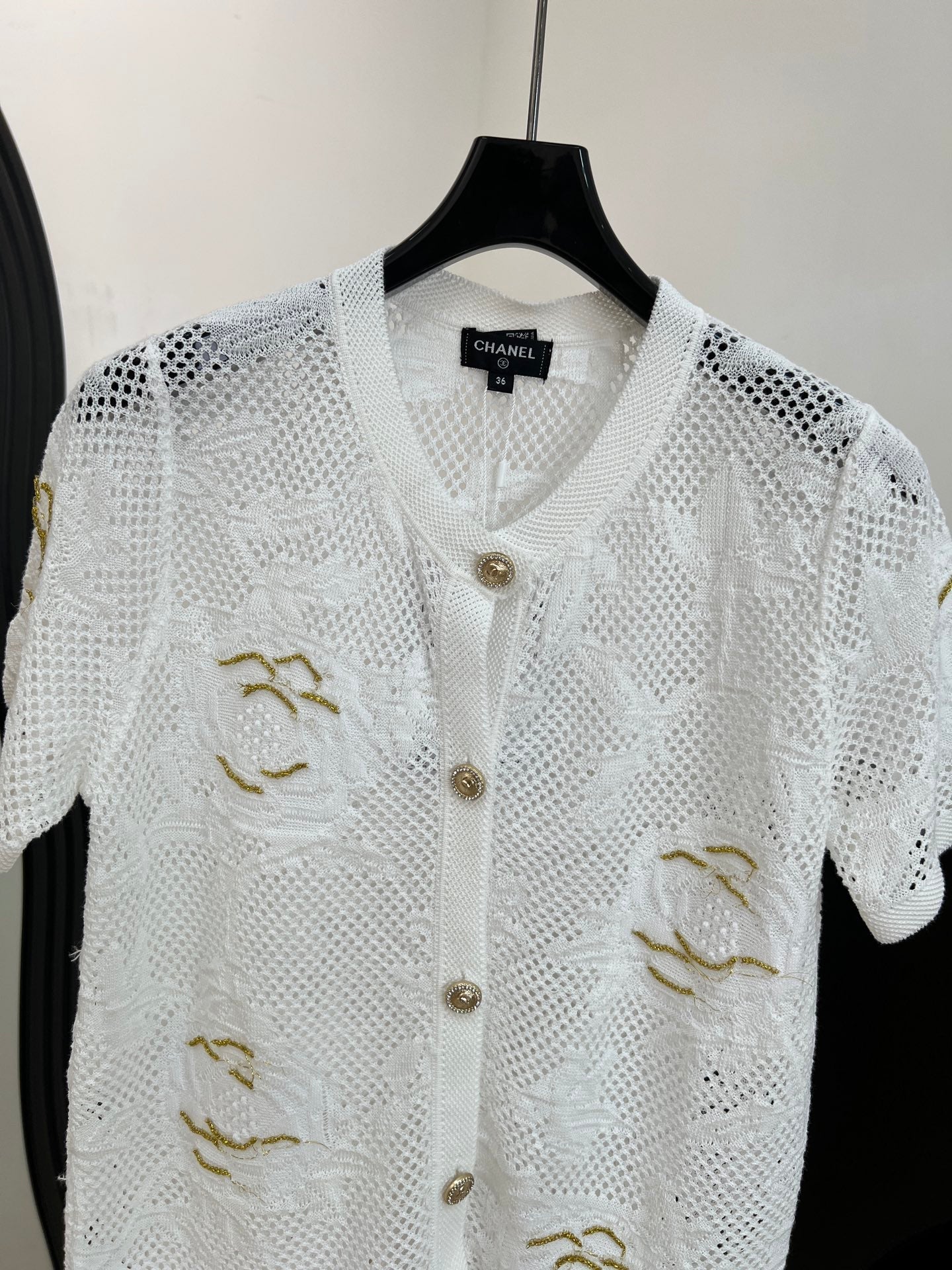 CHANEL 26S BUTTON-UP SHORT-SLEEVE KNIT TOP STYLE 1159