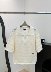 CHANEL 26S CROCHET KNIT POLO TOP 1431