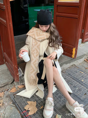 FF 170 CM SCARF IN BEIGE WOOL AND CASHMERE