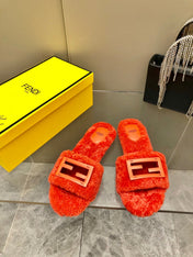 FENDI BAGUETTE SLIDE SLIPPERS IN CHERRY RED WOOL