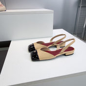 CHANEL 26S FLAT SLINGBACK IN BEIGE LAMBSKIN WITH BLACK CAP TOE