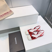 CHANEL 26S FLAT SLINGBACK IN RED GLOSSY LAMBSKIN WITH WHITE CAP TOE