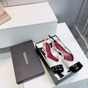 CHANEL 26S FLAT SLINGBACK IN WHITE LAMBSKIN WITH BLACK CAP TOE