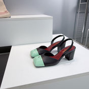 CHANEL 26S SLINGBACK 55 MM IN BLACK LAMBSKIN WITH MINT GREEN CAP TOE