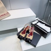 CHANEL 26S SLINGBACK 55 MM IN BEIGE LAMBSKIN WITH BLACK CAP TOE