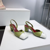 CHANEL 26S SLINGBACK 55 MM IN GREEN LAMBSKIN WITH WHITE CAP TOE