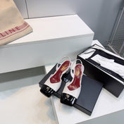 CHANEL 26S SLINGBACK 55 MM IN WHITE LAMBSKIN WITH BLACK CAP TOE