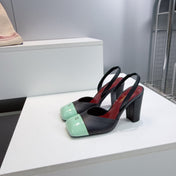 CHANEL 26S SLINGBACK 95 MM IN BLACK LAMBSKIN WITH MINT GREEN CAP TOE