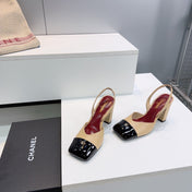 CHANEL 26S SLINGBACK 95 MM IN BEIGE LAMBSKIN WITH BLACK CAP TOE