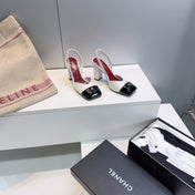 CHANEL 26S SLINGBACK 95 MM IN WHITE LAMBSKIN WITH BLACK CAP TOE
