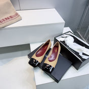 CHANEL 26S FLATS IN BEIGE LAMBSKIN WITH BLACK CAP TOE
