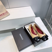CHANEL 26S FLATS IN BEIGE LAMBSKIN WITH BLACK CAP TOE