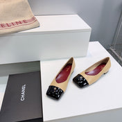CHANEL 26S FLATS IN BEIGE LAMBSKIN WITH BLACK CAP TOE