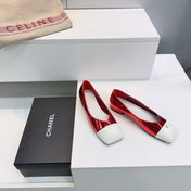 CHANEL 26S FLATS IN RED GLOSSY LAMBSKIN WITH WHITE CAP TOE