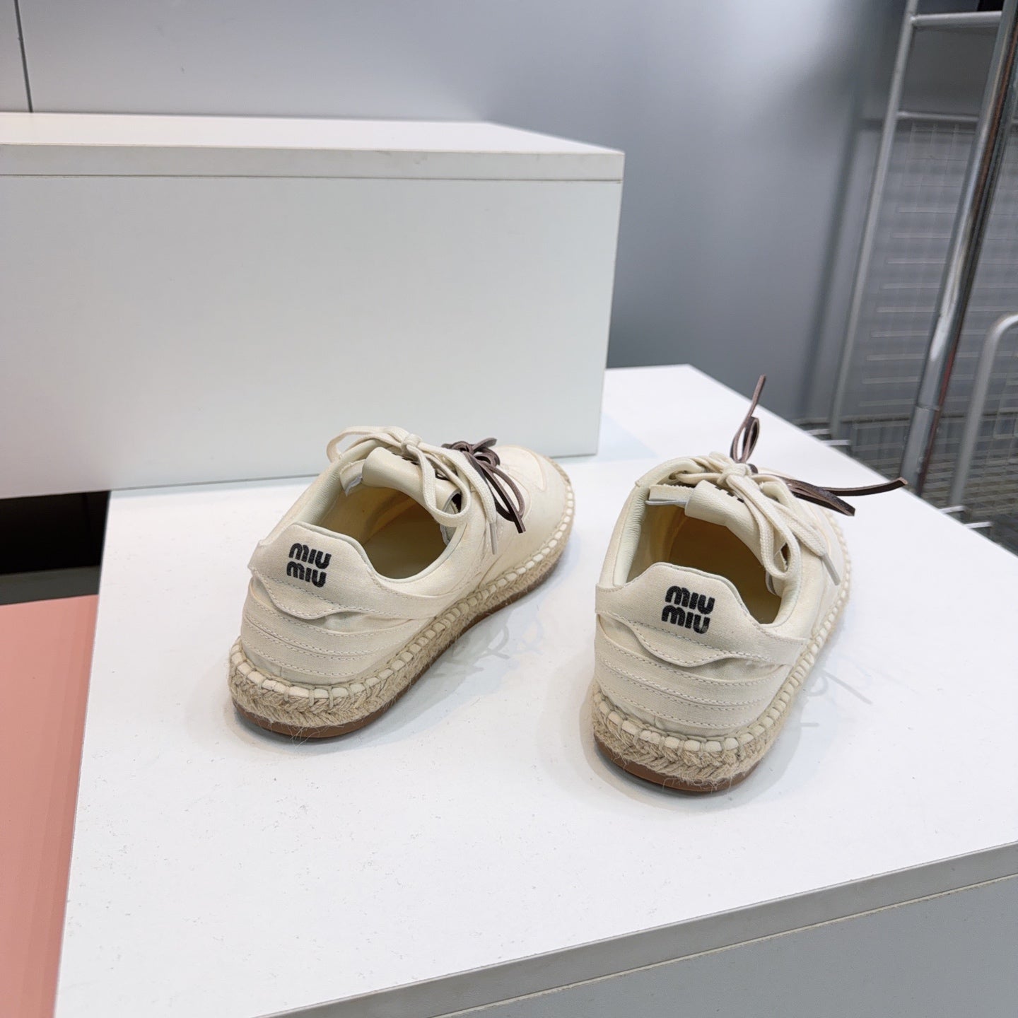 MIUMIU 26S LACE UP ESPADRILLE SNEAKERS IN CREAM WHITE SUEDE ROPE SOLE