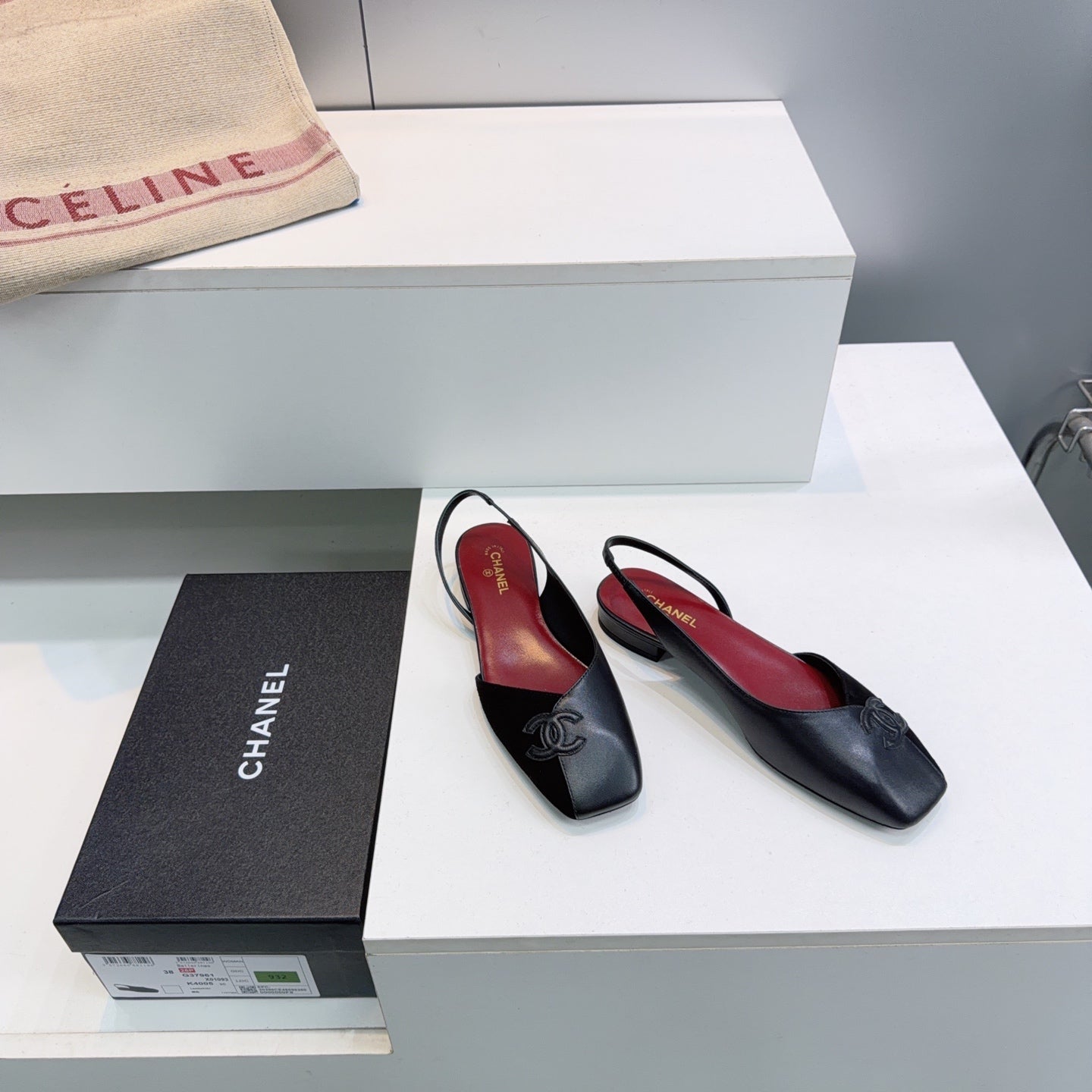CHANEL 26S FLAT SLINGBACK IN BLACK SUEDE AND LAMBSKIN