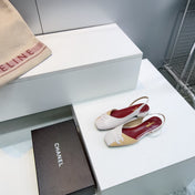 CHANEL 26S FLAT SLINGBACK IN BEIGE AND WHITE LAMBSKIN