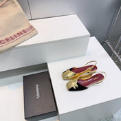 CHANEL 26S FLAT SLINGBACK IN GOLD LAMBSKIN AND BLACK SUEDE