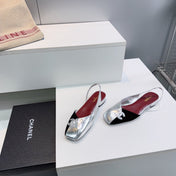 CHANEL 26S FLAT SLINGBACK IN SILVER LAMBSKIN AND BLACK SUEDE