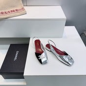 CHANEL 26S FLAT SLINGBACK IN SILVER LAMBSKIN AND BLACK SUEDE