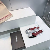 CHANEL 26S FLAT SLINGBACK IN SILVER LAMBSKIN AND BLACK SUEDE