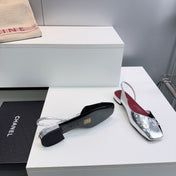 CHANEL 26S FLAT SLINGBACK IN SILVER LAMBSKIN AND BLACK SUEDE