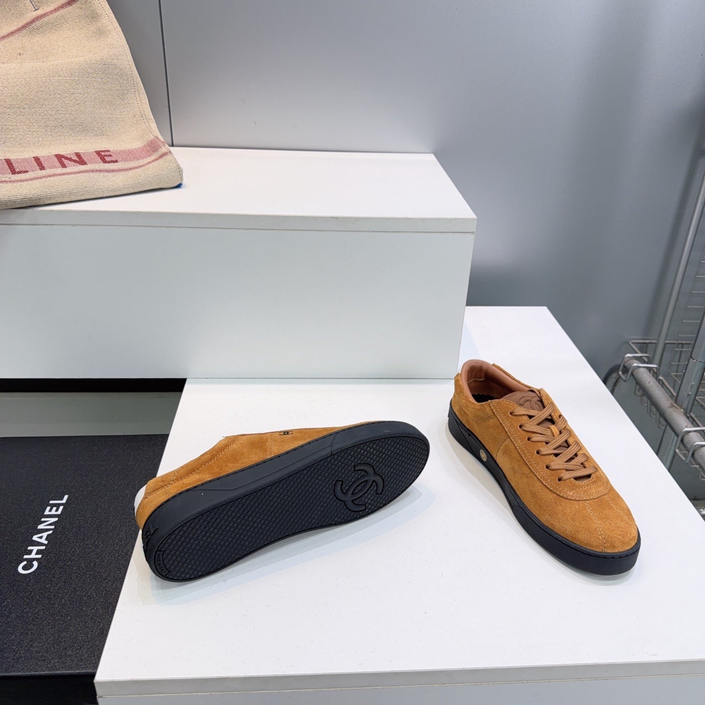 CHANEL 26S GUM SOLE SNEAKERS IN MUSTARD BROWN SUEDE