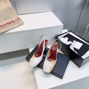 CHANEL 26S SLINGBACK 100 MM IN BEIGE AND WHITE LAMBSKIN