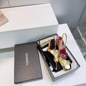 CHANEL 26S SLINGBACK 100 MM IN GOLD LAMBSKIN AND BLACK SUEDE