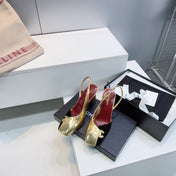 CHANEL 26S SLINGBACK 100 MM IN GOLD LAMBSKIN AND BLACK SUEDE