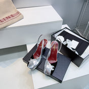 CHANEL 26S SLINGBACK 100 MM IN SILVER LAMBSKIN AND BLACK SUEDE