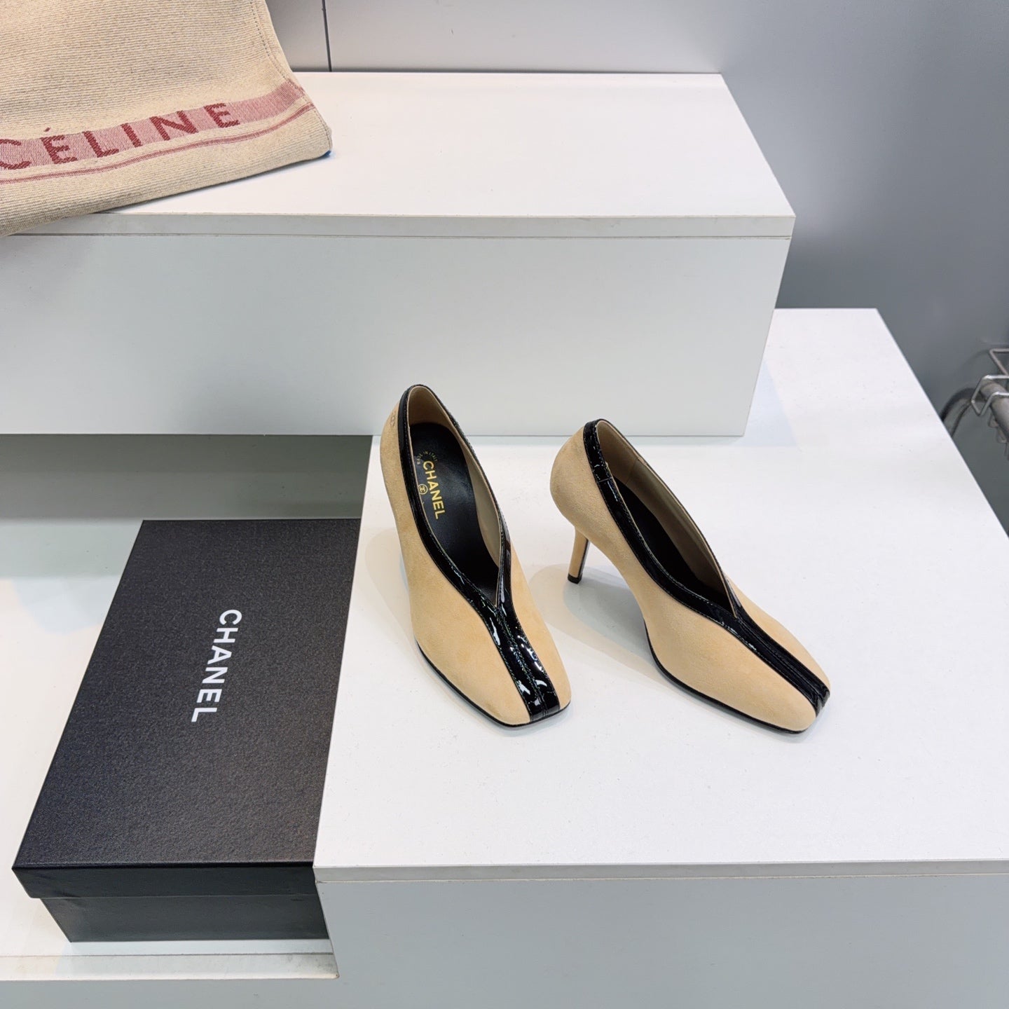 CHANEL 26S HIGH HEELS 100 MM IN BEIGE SUEDE
