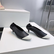 CHANEL 26S COLOR-BLOCK HIGH HEELS 45 MM IN BLACK LAMBSKIN