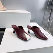 CHANEL 26S HIGH-HEEL MULES 70 MM IN WHITE AND RED LAMBSKIN