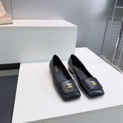 CHANEL 26S SQUARE-TOE BALLET FLATS IN BLACK LAMBSKIN