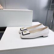 CHANEL 26S SQUARE-TOE BALLET FLATS IN WHITE WITH BLACK TRIM LAMBSKIN