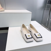 CHANEL 26S SQUARE-TOE BALLET FLATS IN WHITE WITH BLACK TRIM LAMBSKIN