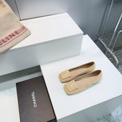 CHANEL 26S SQUARE-TOE BALLET FLATS IN BEIGE SUEDE
