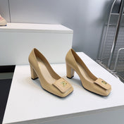 CHANEL 26S SQUARE-TOE HIGH HEELS 95 MM IN BEIGE LAMBSKIN