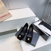 CHANEL 26S SQUARE-TOE HIGH HEELS 95 MM IN BLACK SUEDE