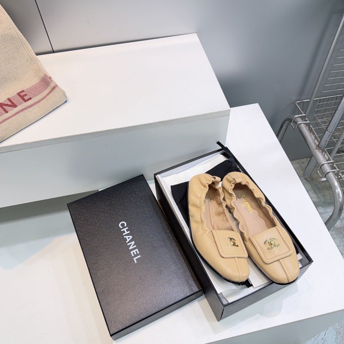 CHANEL 26S BALLERINA FLATS IN BEIGE LAMBSKIN