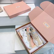 MIUMIU 26S SNEAKERS IN WHITE FABRIC AND BROWN SUEDE CRYSTAL EMBELLISHED