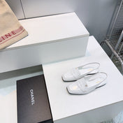 CHANEL 26S SLINGBACK FLATS IN WHITE PATENT LAMBSKIN