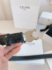 CELINE 25S BELT TRIOMPHE 25MM IN BLACK CALFSKIN DEBOSSED LOGO 563329