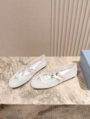 PRADA 25S BALLERINAS BALLET FLATS IN WHITE MESH FABRIC