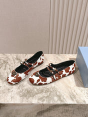 PRADA 25S CRYSTAL EMBELLISHED BALLERINA IN WHITE AND DARK BROWN FUR
