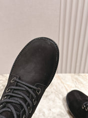 CELINE 25S SHORT MARTIN BOOTS IN BLACK CALFSKIN