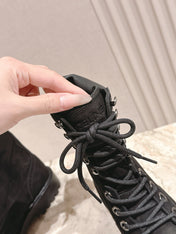 CELINE 25S SHORT MARTIN BOOTS IN BLACK CALFSKIN