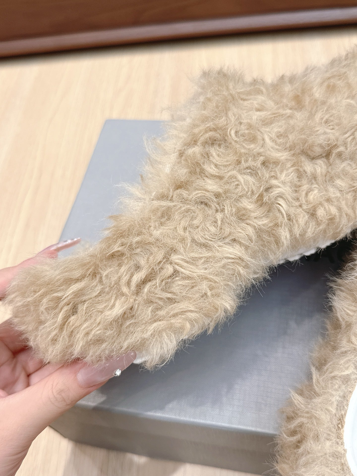 BALENCIAGA 25S MULES IN BEIGE FAUX FUR