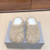 BALENCIAGA 25S MULES IN BEIGE FAUX FUR